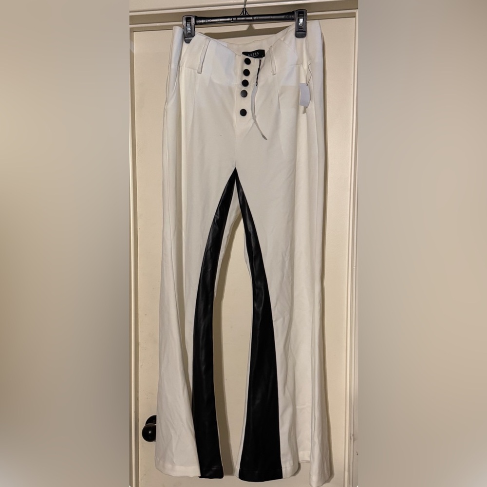 AKIRA Black and White Pants with leather trim
